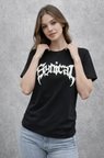 USLUCAN ALIŞVERİŞ Bisiklet Yaka Ön Baskılı  Kısa Kollu Tişört Streetwear Günlük Basic Pamuklu T-shirt - Siyah