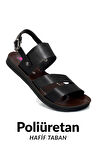 Geçme Tokalı Suni Deri Hafif Taban Kadın Yazlık Sandalet Siyah