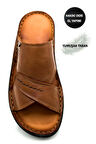 Deri Erkek Terlik Hafif Terlik Deri Şırıngıl Taba