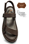 Hakiki Gerçek Deri Cırtlı Erkek Sandalet K Şır Kahve