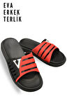 Hafif Poli Erkek Terlik V Model Havuz Terliği 14198 Siyah Kırmızı