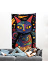 Pablo Picasso Tarzı - Soyut Renkli Kedi Duvar Örtüsü-7542