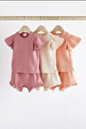 % 100 Pamuklu Pink Pointelle Kısa Kollu 3’lü Alt Üst Takım