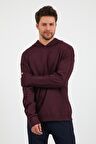Erkek Comfort Fit Kapüşonlu Düz Sweatshirt Mürdüm