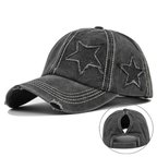 Valkyrie Vintage Siyah Yıldız Nakışlı Şapka Unisex Eskitme Baseball Cap Ayarlananır Pamuk Spor Şapka