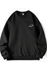 Erkek Saturn Baskılı Bisiklet Yaka Oversize Sweatshirt