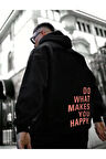 Erkek Makes You Happy Baskılı Kapüşonlu Oversize Sweatshirt