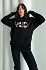 Kadın Valid Baskılı Oversize Kapüşonlu Sweatshirt