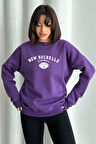 Kadın New Rochelle Baskılı Oversize Bisiklet Yaka Sweatshirt