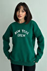 Kadın New York Crew Baskılı Oversize Bisiklet Yaka Sweatshirt