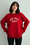 Kadın New York Crew Baskılı Oversize Bisiklet Yaka Sweatshirt
