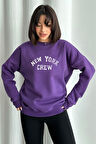 Kadın New York Crew Baskılı Oversize Bisiklet Yaka Sweatshirt