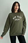 Kadın New York Crew Baskılı Oversize Bisiklet Yaka Sweatshirt