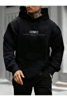 Erkek Bones Baskılı Kapüşonlu Oversize Sweatshirt
