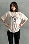 Kadın Not Bound Gül Baskılı Bisiklet Yaka Oversize T-Shirt