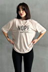 Kadın Nope Baskılı Bisiklet Yaka Oversize T-Shirt