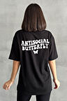 Kadın Antisocial Butterfly Baskılı Bisiklet Yaka Oversize T-Shirt