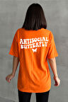 Kadın Antisocial Butterfly Baskılı Bisiklet Yaka Oversize T-Shirt