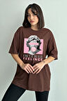 Kadın Intense Feelings Baskılı Bisiklet Yaka Oversize T-Shirt