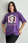 Kadın Intense Feelings Baskılı Bisiklet Yaka Oversize T-Shirt