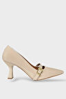 Kadın Tek Bant Tokalı Sivri Burun Topuklu Ayakkabı BEJ