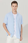 Slim Fit Dar Kesim Küba Yaka Kısa Kollu Gömlek