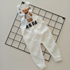 MARS BABY Kız Erkek Bebek Çocuk Krem Ayıcıklı Kişiye Özel İsimli Triko Salopet