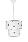 Şenay Aydınlatma Çocuk Odası İkili Silindir Kumaş Sarkıt Avize-Beyaz Gri Yıldız