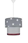 Şenay Aydınlatma Çocuk Odası İkili Silindir Kumaş Sarkıt Avize-Gri Yıldız Bordo Şeritli
