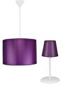Şenay Aydınlatma Silindir Kumaş Sarkıt Avize ve Abajur Takım-Mor