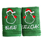 İsim Nakışlı Yılbaşı Havlusu 2 li Set- 30x50cm Yeşil