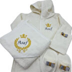 Kişiye Özel Bornoz Set Kral Taçlı 0-3 Yaş