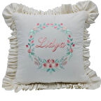 İsimli  Rococo Laruel Desenli Takı Yastığı Pudra  işlemeli Ekru 40x40 cm