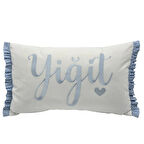 Kişiye Özel Nakışlı  Laruel Desenli Fırfırlı Doğum Yastığı Beyaz-Mavi 30x40cm