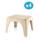 Omnipazar Hasır Desen Plastik Bahçe Balkon Plaj Şezlong Sehpa 4'lü Set Bej