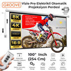 Groove Vizio Pro 100¨ Inch Blackout Işık Geçirmez Elektrikli Otomatik Kumandalı Projeksiyon Perdesi 220x125cm +Motorlu+Canlı Renkler+Göz Koruması+Leke Tutmaz Projector