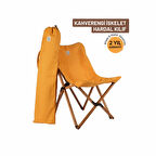 BAG THE JOY KATLANIR AHŞAP KAMP ve BAHÇE SANDALYESİ – KAHVERENGİ İSKELET – HARDAL KILIF