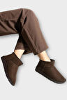 Mini Süet İçi Kürklü Alçak Taban Bilekte Kısa Kadın Bot KAHVERENGİ