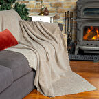 Jakarlı Şönil Koltuk Örtüsü  | Çekyat Örtüsü | Koltuk Şalı 175x215 Kaymaz Bej