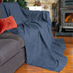 Jakarlı Şönil Koltuk Örtüsü  | Çekyat Örtüsü | Koltuk Şalı 175x215 Kaymaz Gece Mavisi