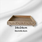 Ahşap Boyanabilir Çiçek Desenli Ayaklı-dekoratif Dikdörtgen Sunumluk Tepsi