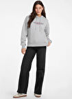 Guess Jeans Kapüşon Yaka Baskılı Gri Kadın Sweatshırt Guess Jeans Kadın Sweat