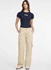 Guess Jeans Yüksek Bel Regular Fit Bej Kadın Pantolon Guess Jeans Kadın Kargo Pantolon