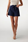 Kadın Valentina Fit Krep Şort - Lacivert | S