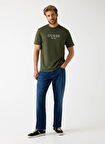 Guess Bisiklet Yaka Baskılı Haki Erkek T-Shirt M5BI09K8FQ4-A81U Embroidery Erkek R
