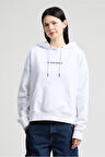 Kadın Oversize Kapüşonlu Nakış Logolu Sweatshirt - Beyaz | L