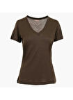 Guess V Yaka Düz Kahve Kadın T-Shirt Vn Ss Light Kadın Top