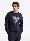 Guess Bisiklet Yaka Lacivert Erkek Sweatshırt M5YQ05K68I4-G7V2 Triangle Erkek Sw