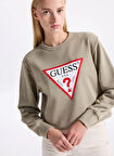 Guess Yuvarlak Yaka Baskılı Yeşil Kadın Sweatshırt Original Fleece Kadın Sweatshirt