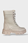 Kışlık Bağcıklı Fermurlı Uzun Kadın Bot BEJ